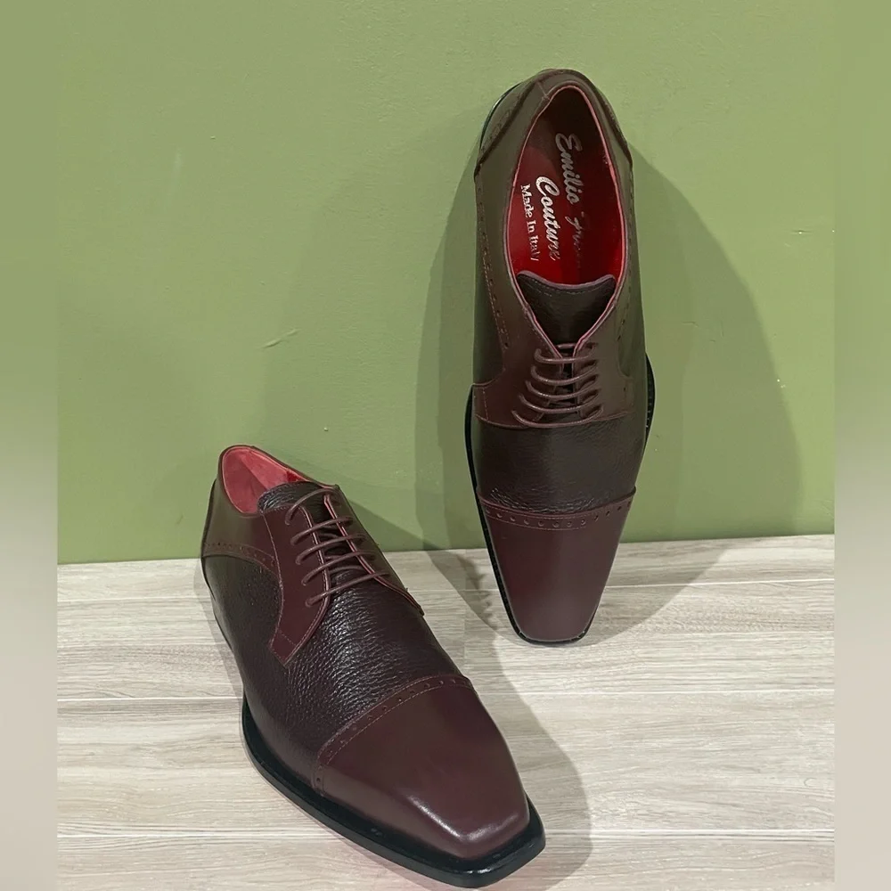 Emilio Franco shoes burgundy leather calf/deerskin cap toe Oxford
